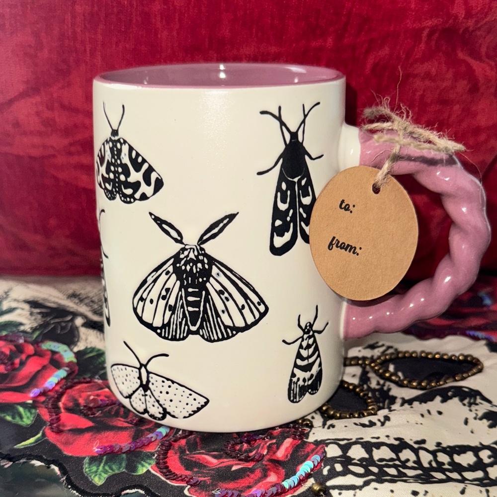 Pink Mug with Moth Design